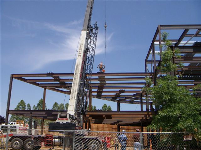 A photo of a steel structure being built